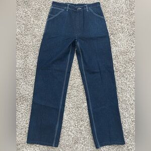 VTG 70S ROEBUCKS DEADSTOCK CARPENTER JEANS 34X32 BLUE DENIM DARK TRIPLE STITCH